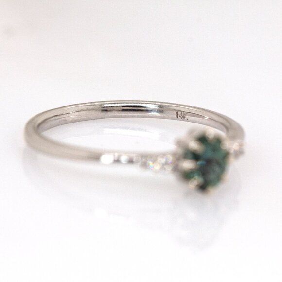 Teal Sapphire Ring in 14K Solid Gold with Natural Diamond Accents - Picture 8 of 8